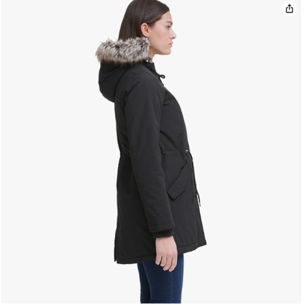 Levi's Women's Faux Fur Lined Hooded Parka Jacket  Sz 3X - Black - Picture 4 of 5